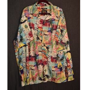Good Vibes Men's 5XL Big & Tall Stretch Button Up Shirt Casino Vegas Print